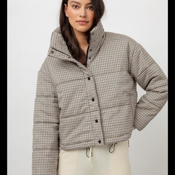 Rails Jackets & Blazers - Rails Ezra Plaid Cropped Puffer Jacket - Taupe/Black
